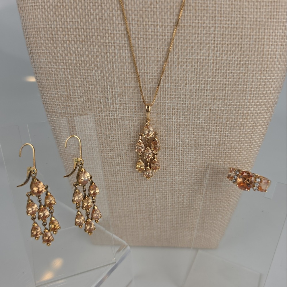 Ross Simons Gold Vermeil Sterling Silver Champagne CZ Necklace Earrings Ring Set